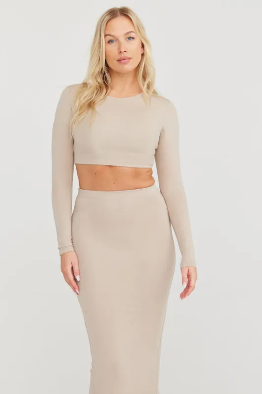 365 LONG SLEEVE CROP TOP - SAND sold by TALA