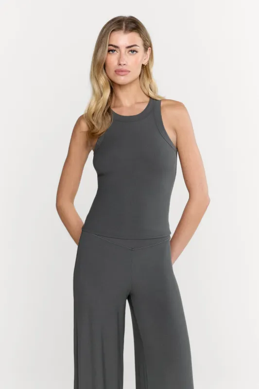 365 Sculpting Lounge Racer Tank - Dark Olive sold by TALA