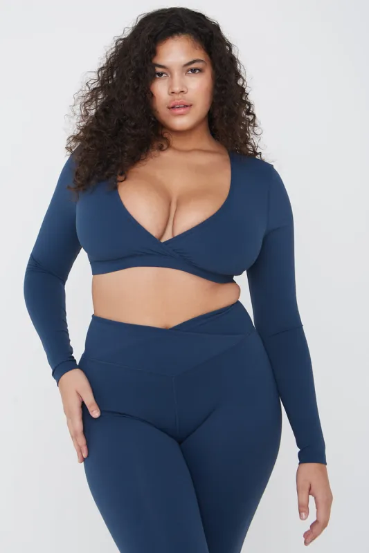 DAYFLEX WRAP LONG SLEEVE CROP TOP - SEA BLUE sold by TALA