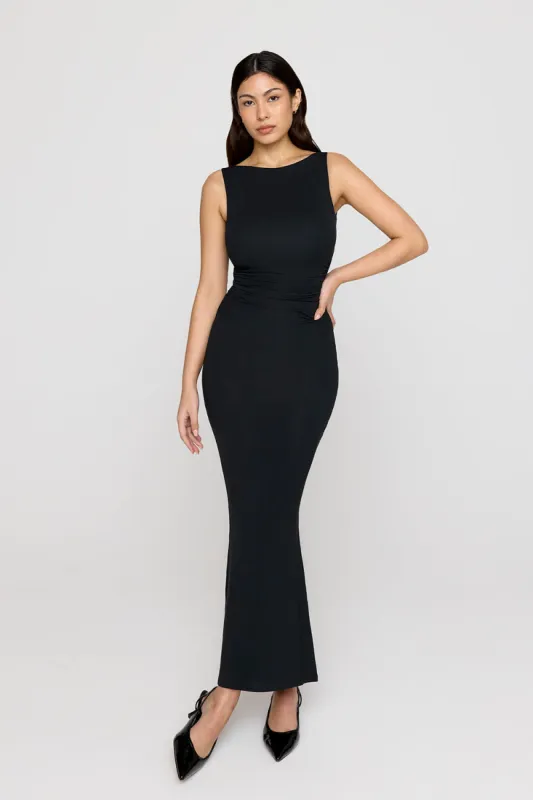 365 Ruched Side Boat Neck Maxi Dress - Shadow Black sold by TALA