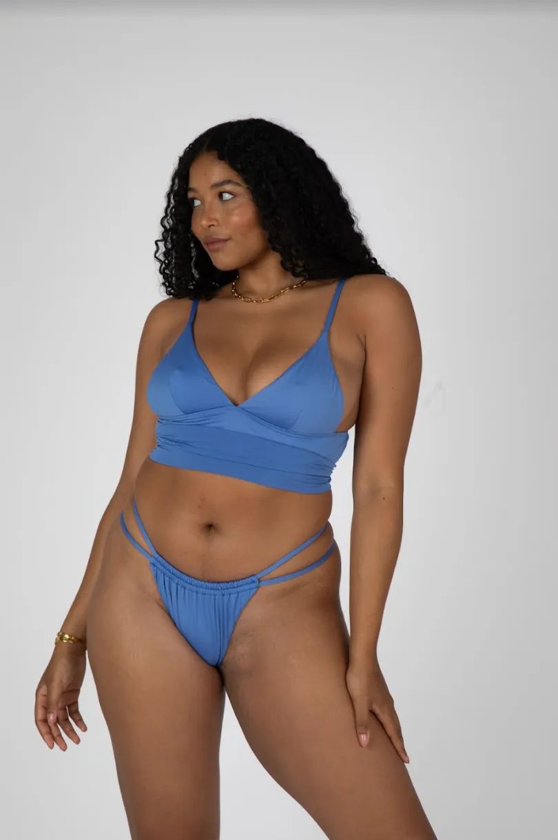 SIENNA HIGH LEG RUCHED BIKINI BOTTOM - AZURE BLUE sold by TALA product image thumbnail 3