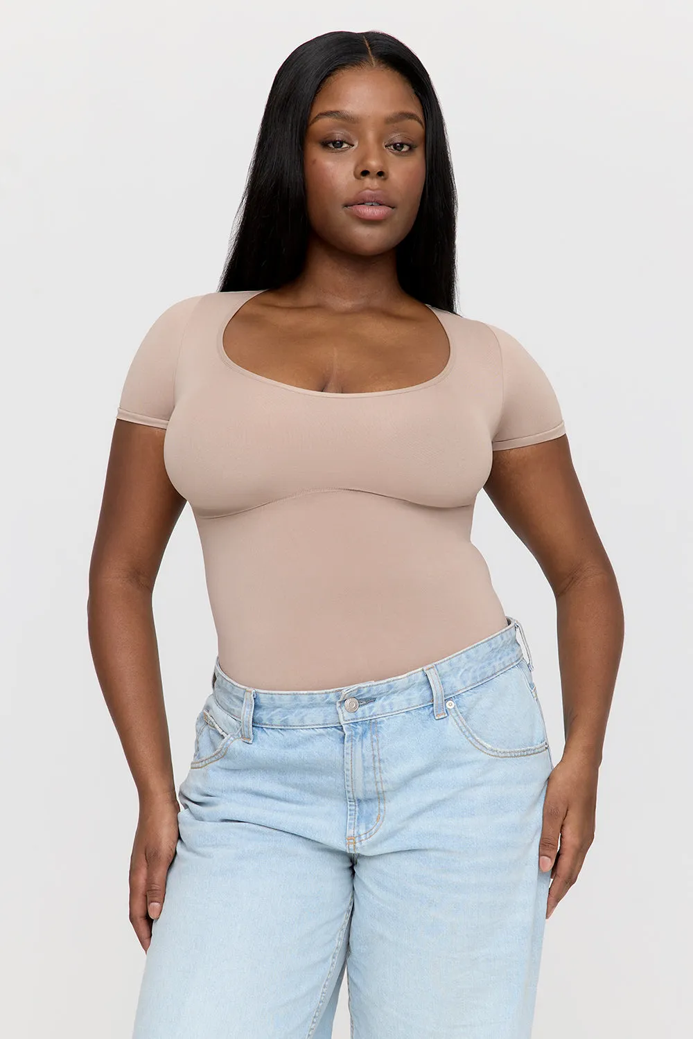 365 Contour Short Sleeve Bodysuit - Cappuccino sold by TALA