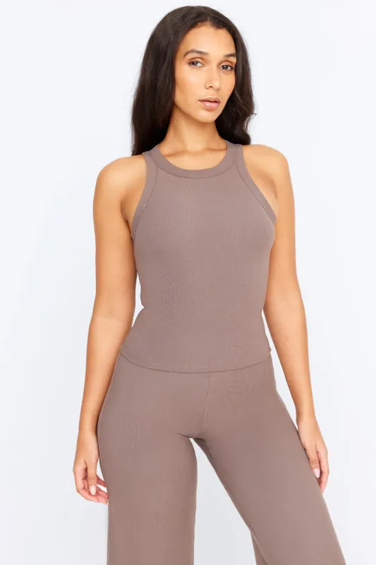 365 Sculpting Lounge Racer Tank - Mocha sold by TALA
