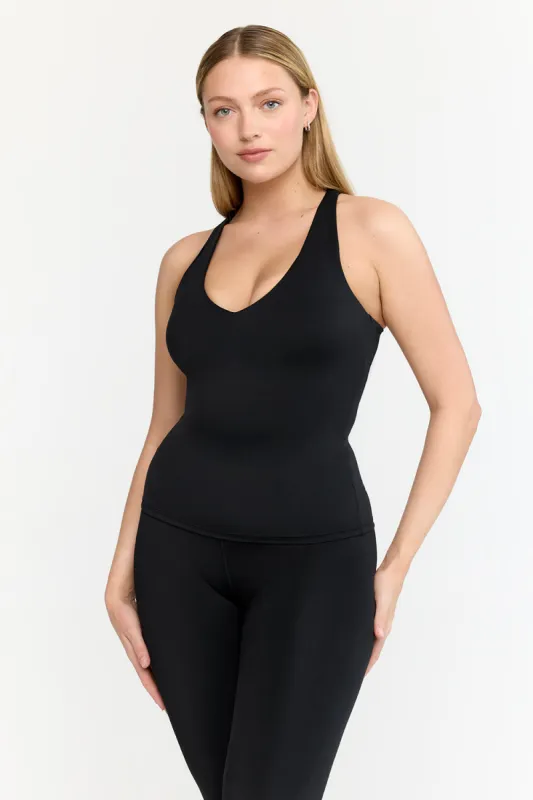 SkinLuxe Built-In Support Strappy Back Full Length Lift Vest - Shadow Black sold by TALA