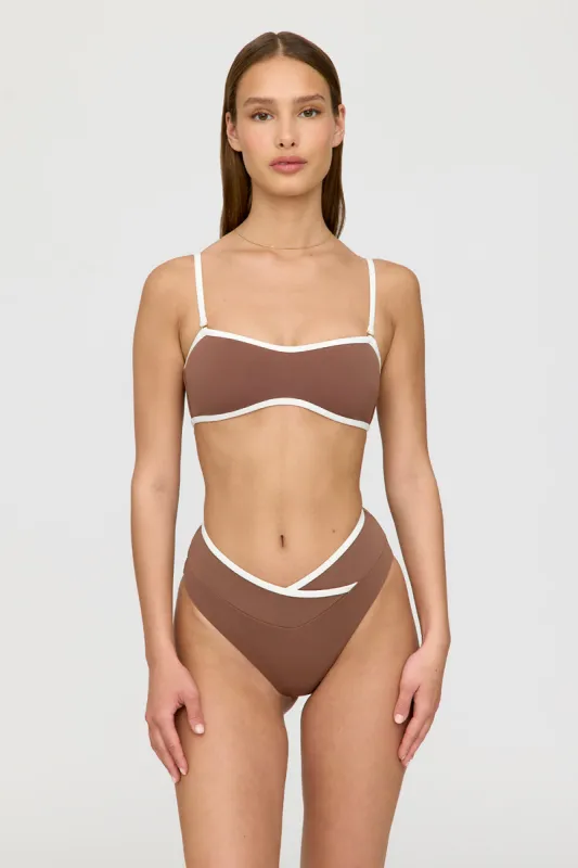 Mykonos Contrast Trim Multiway Bandeau Bikini Top - Terracotta And Coconut Milk sold by TALA