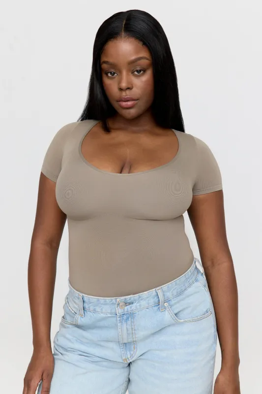 365 Contour Short Sleeve Bodysuit - Stone Khaki sold by TALA