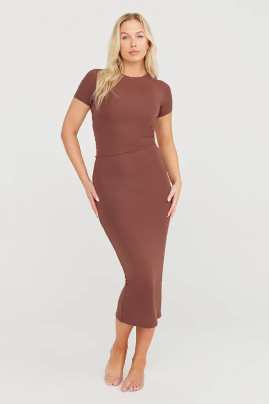 365 BODYCON MIDI SKIRT - CHOCOLATE sold by TALA