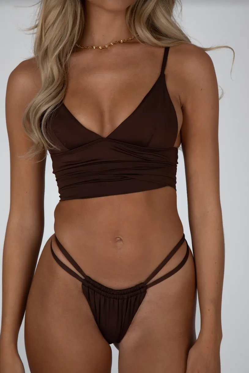 SIENNA HIGH LEG RUCHED BIKINI BOTTOM - COCOA BROWN sold by TALA product image thumbnail 3