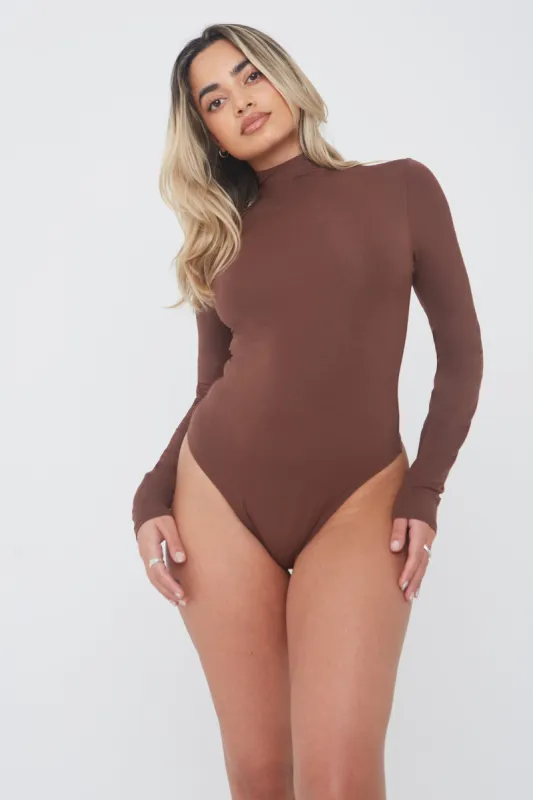 365 MOCK NECK LONG SLEEVE BODYSUIT - CHOCOLATE sold by TALA