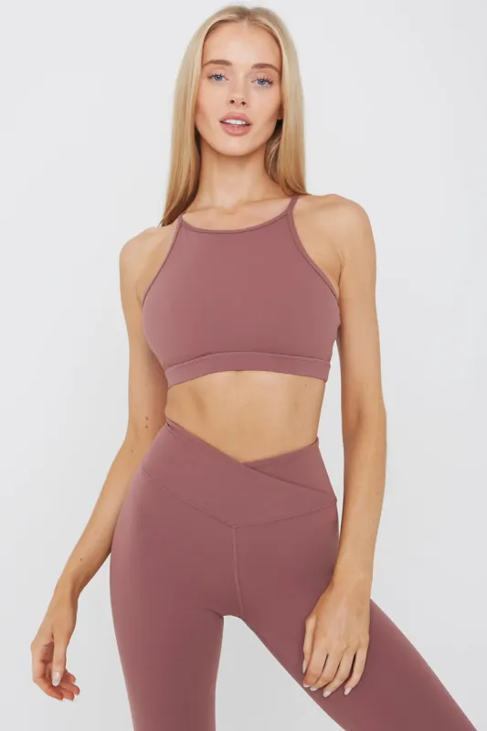 DAYFLEX HIGH NECK KEYHOLE SPORTS BRA - DESERT ROSE sold by TALA