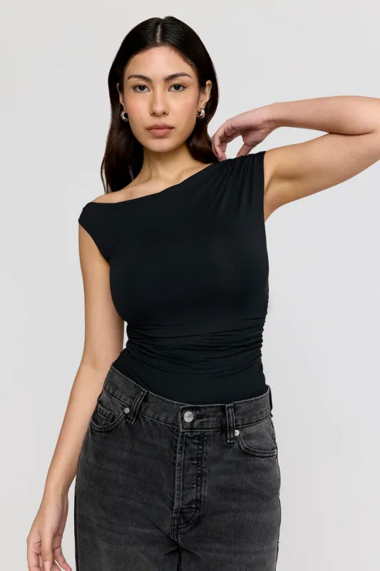 365 Asymmetric Ruched Side Top - Shadow Black sold by TALA