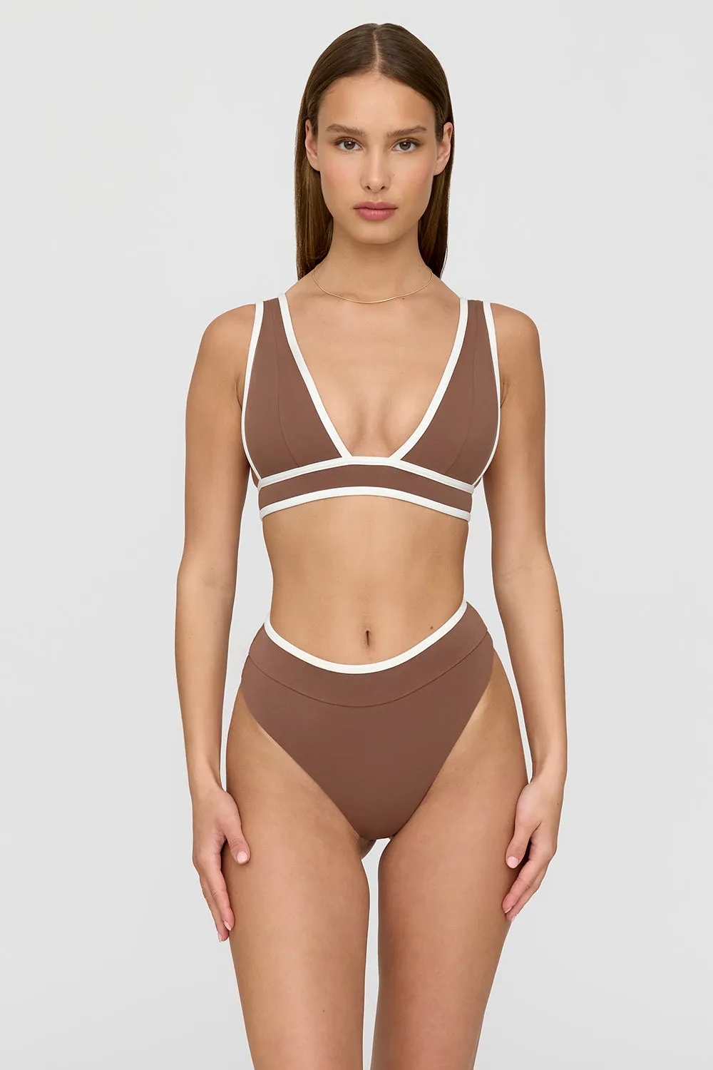 Saint Tropez Contrast Trim Plunge Neck Bikini Top - Terracotta And Coconut Milk sold by TALA product image thumbnail 3