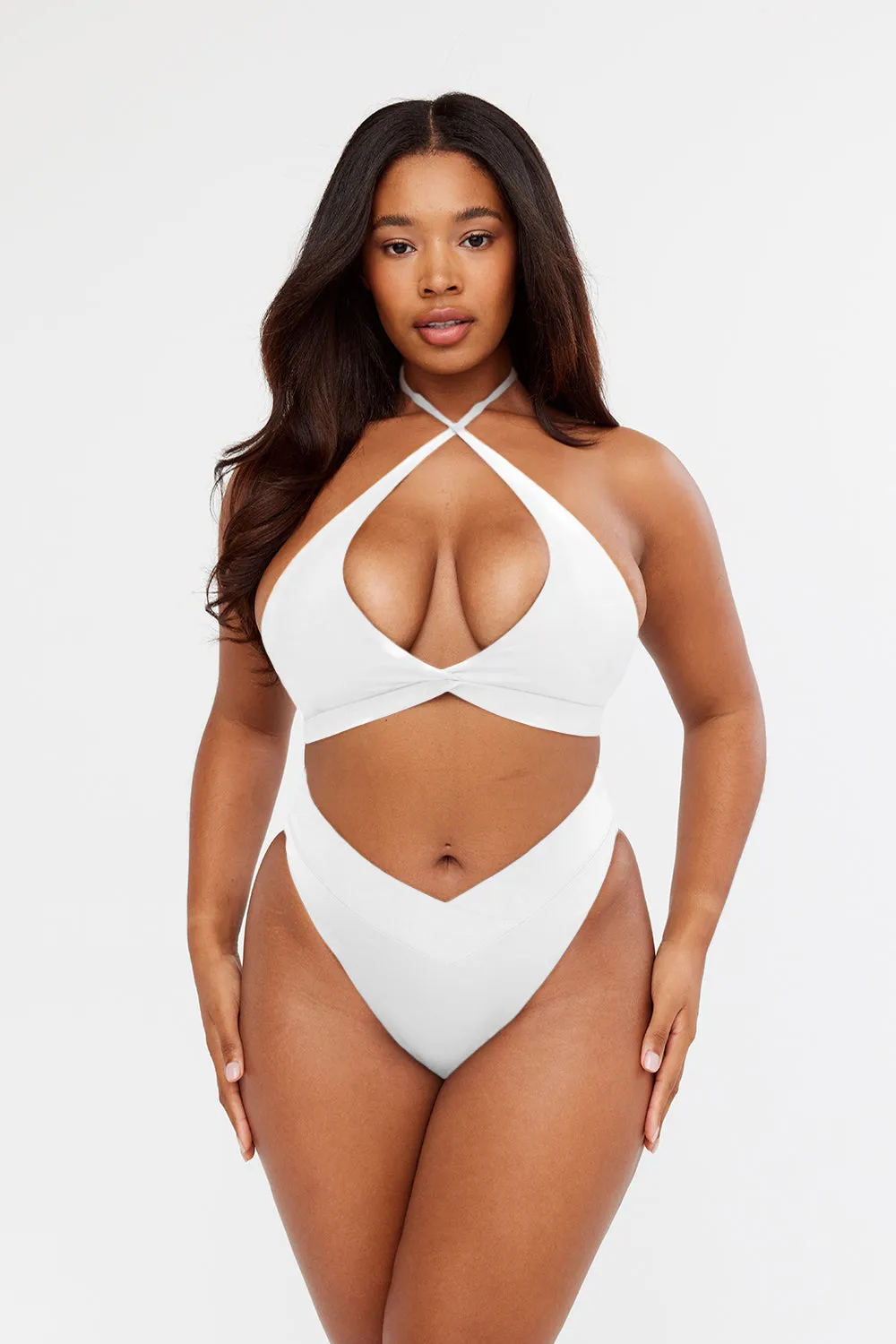 AMALFI WRAP DETAIL HALTER BIKINI TOP - WHITE sold by TALA product image thumbnail 3