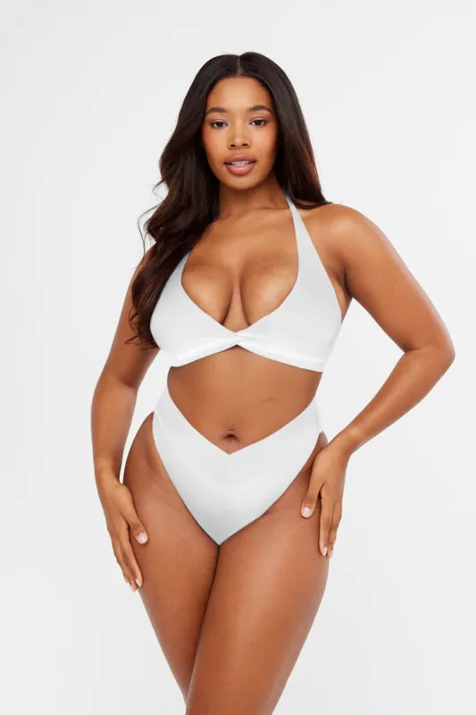 AMALFI WRAP DETAIL HALTER BIKINI TOP - WHITE sold by TALA