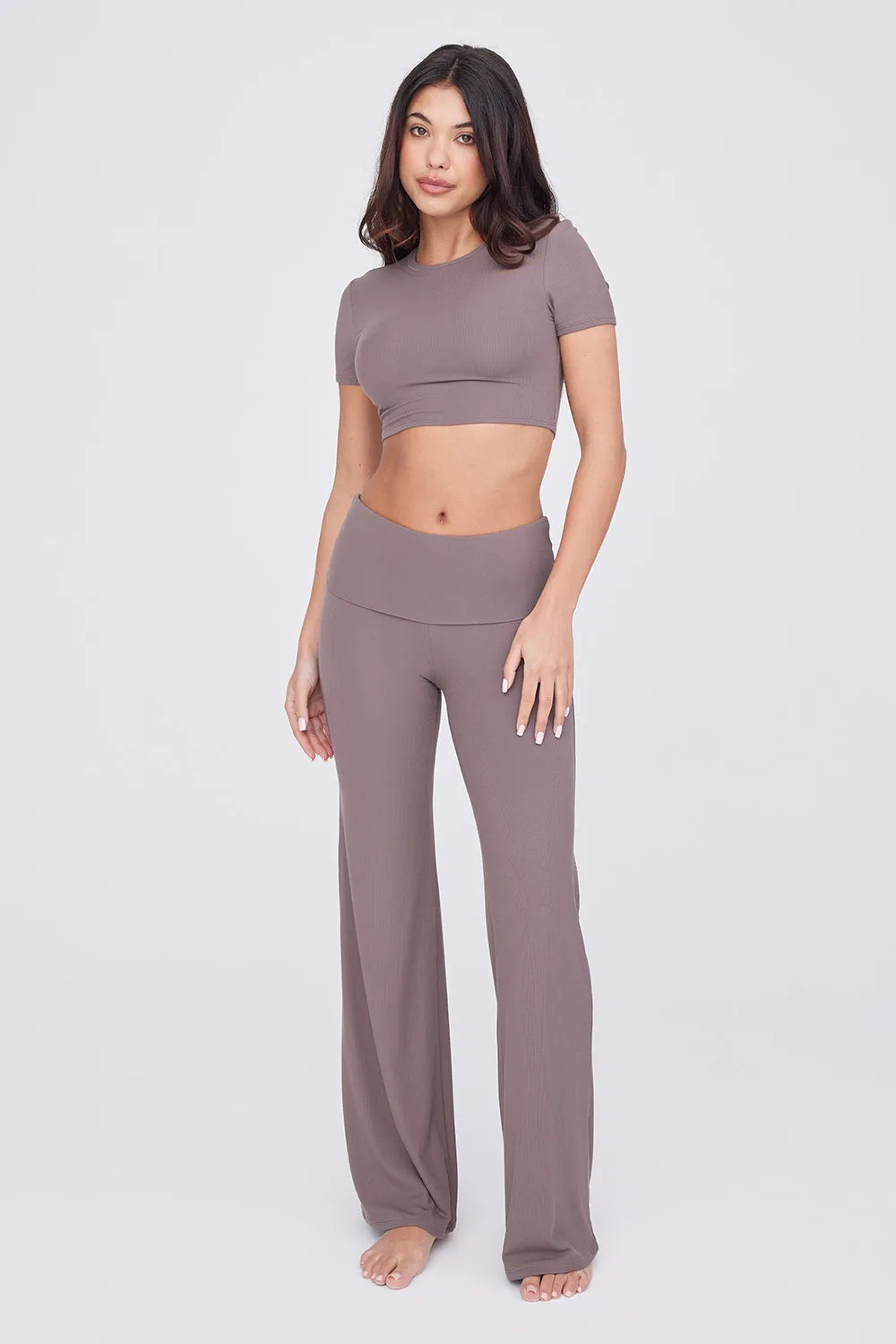 365 SCULPTING LOUNGE SHORT SLEEVE CROP T-SHIRT - MOCHA sold by TALA product image thumbnail 2