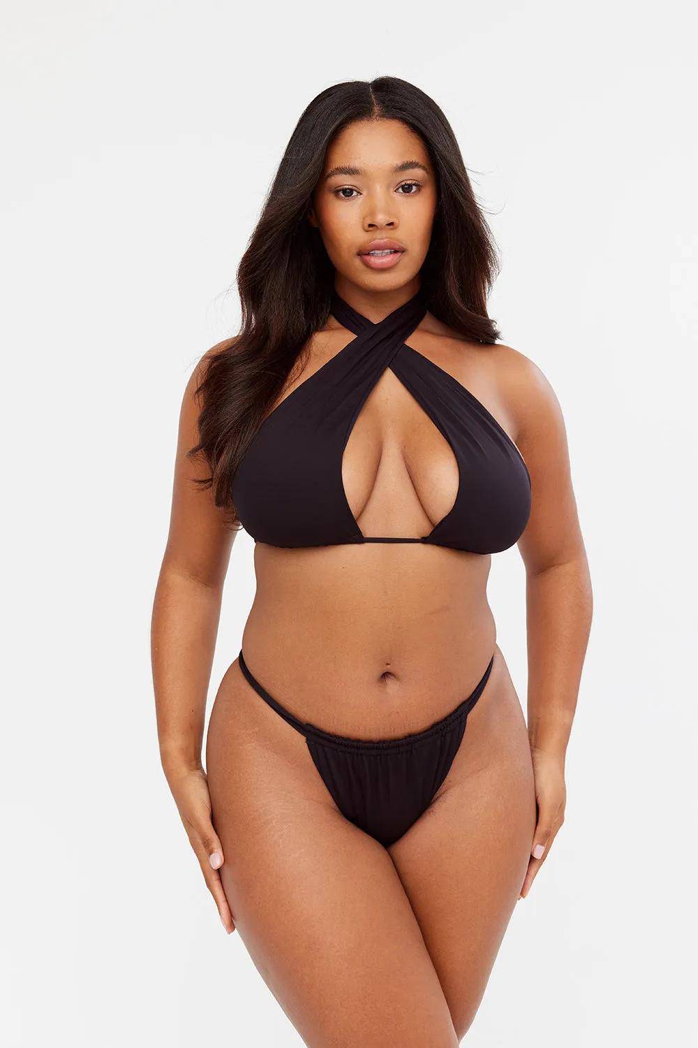 SIENNA HIGH LEG RUCHED BIKINI BOTTOM - BLACK sold by TALA