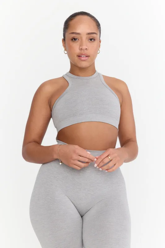 Sculpt Seamless Ribbed Racer Sports Bra - Light Grey Marl sold by TALA