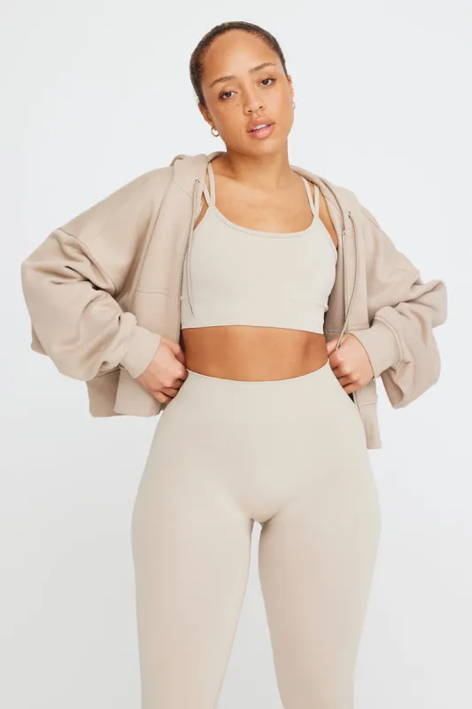 CROPPED ZIP THROUGH HOODIE - LATTE sold by TALA
