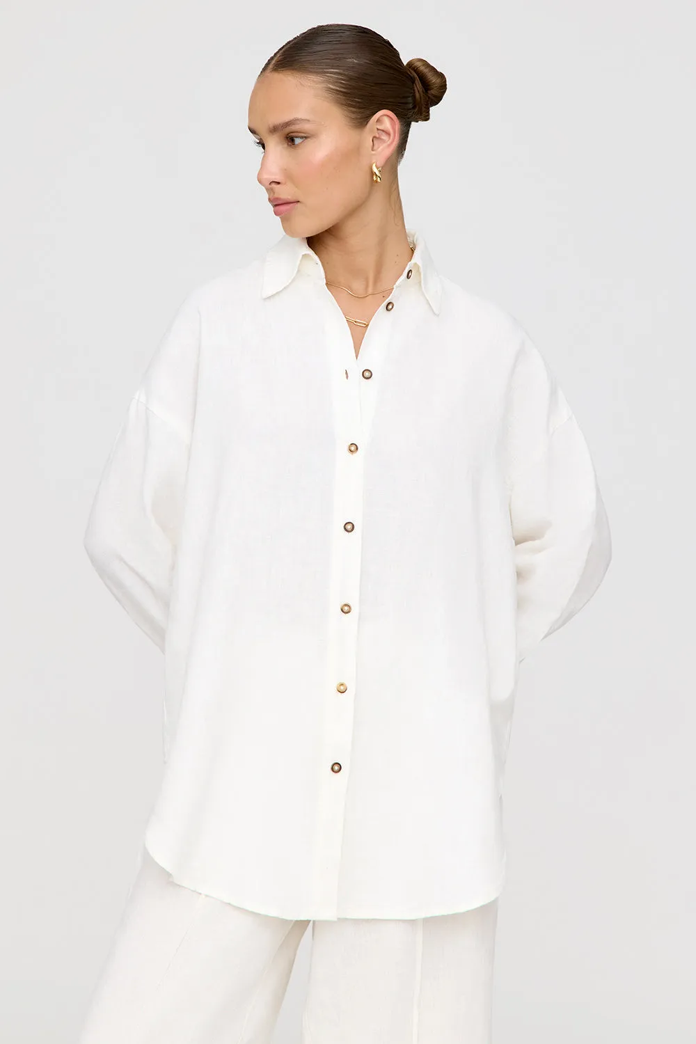 The Essential Linen Shirt - Coconut Milk sold by TALA