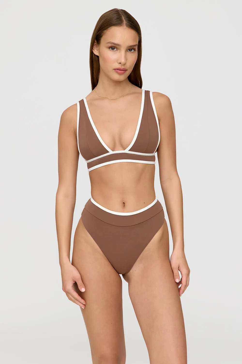 Kos Contrast Trim High Waisted Cheeky Bikini Brief - Terracotta And Coconut Milk sold by TALA