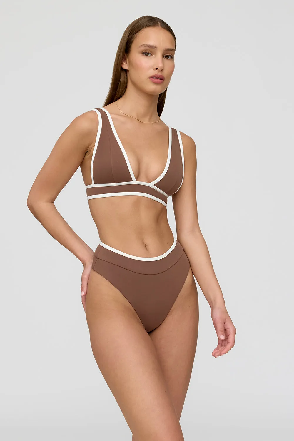 Kos Contrast Trim High Waisted Cheeky Bikini Brief - Terracotta And Coconut Milk sold by TALA product image thumbnail 5
