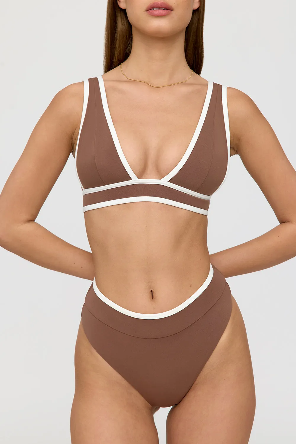 Kos Contrast Trim High Waisted Cheeky Bikini Brief - Terracotta And Coconut Milk sold by TALA product image thumbnail 4