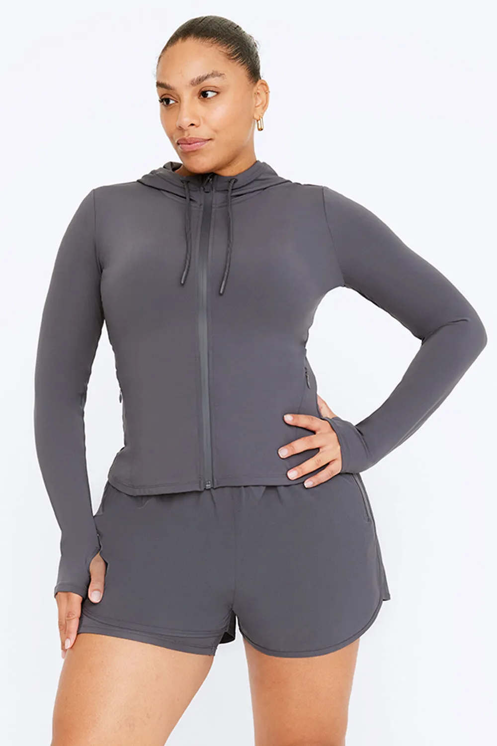 FormTech Hooded Zip Through Running Jacket- Graphite sold by TALA