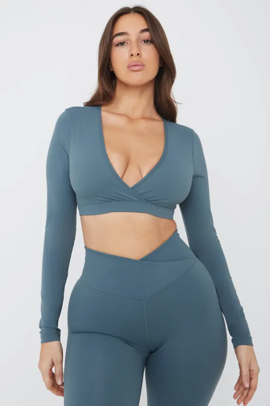 DAYFLEX WRAP LONG SLEEVE CROP TOP - LAKE GREEN sold by TALA