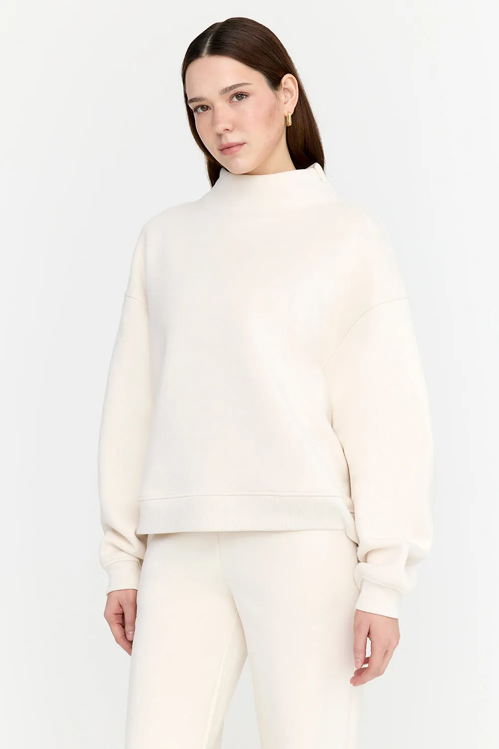 EVERYDAY LOOSE HEM MOCK NECK SWEATSHIRT - MILK sold by TALA