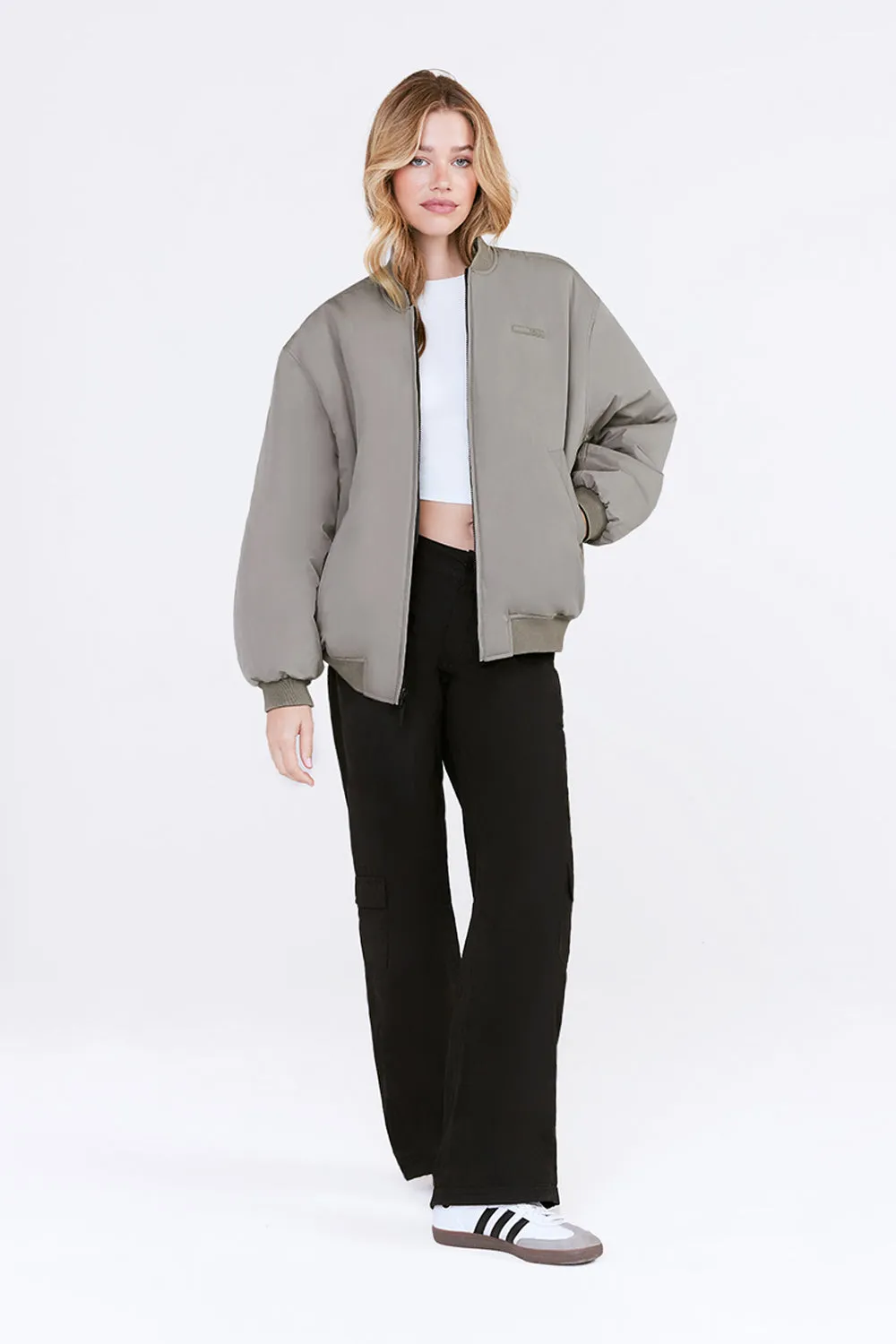 REVERSIBLE BOMBER JACKET - BLACK AND PEBBLE sold by TALA product image thumbnail 5