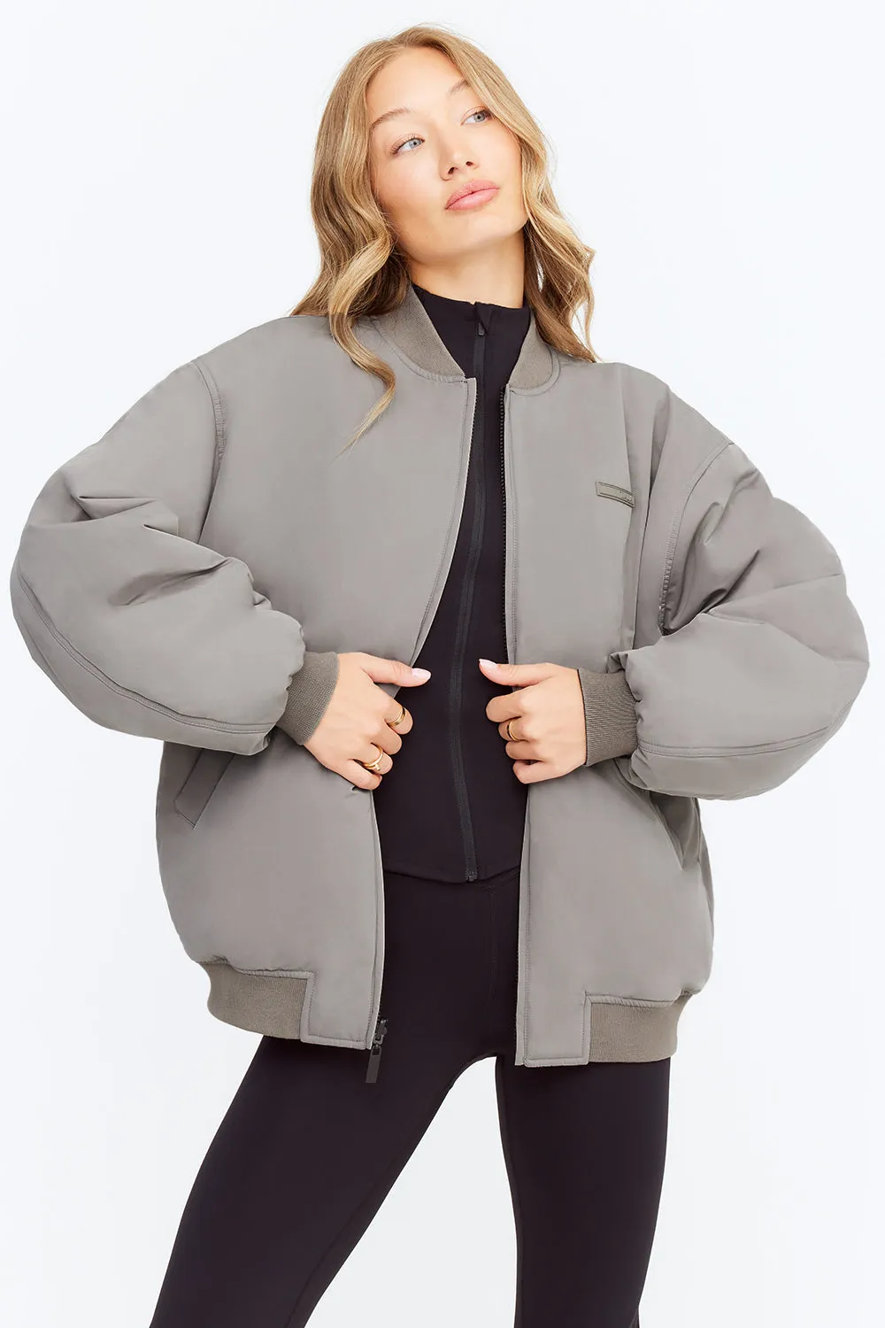 REVERSIBLE BOMBER JACKET - BLACK AND PEBBLE sold by TALA product image thumbnail 2