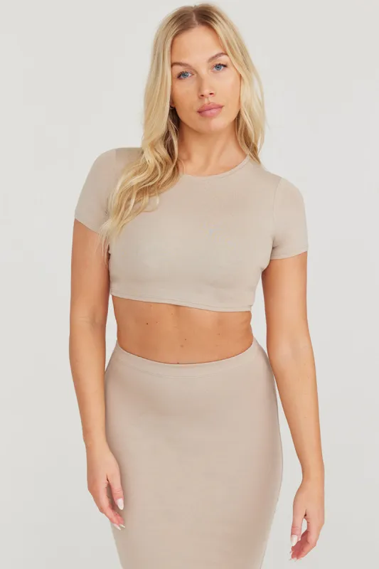 365 SHORT SLEEVE CROP T-SHIRT - SAND sold by TALA