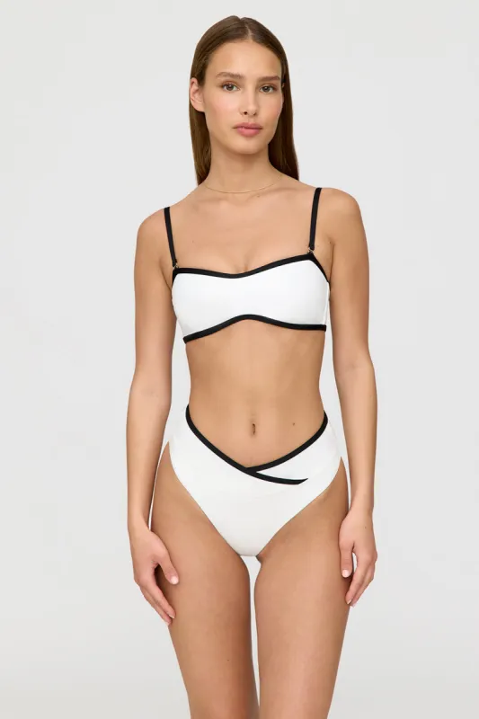 Palma Contrast Trim Wrap Waist Bikini Brief - Coconut Milk And Shadow Black sold by TALA