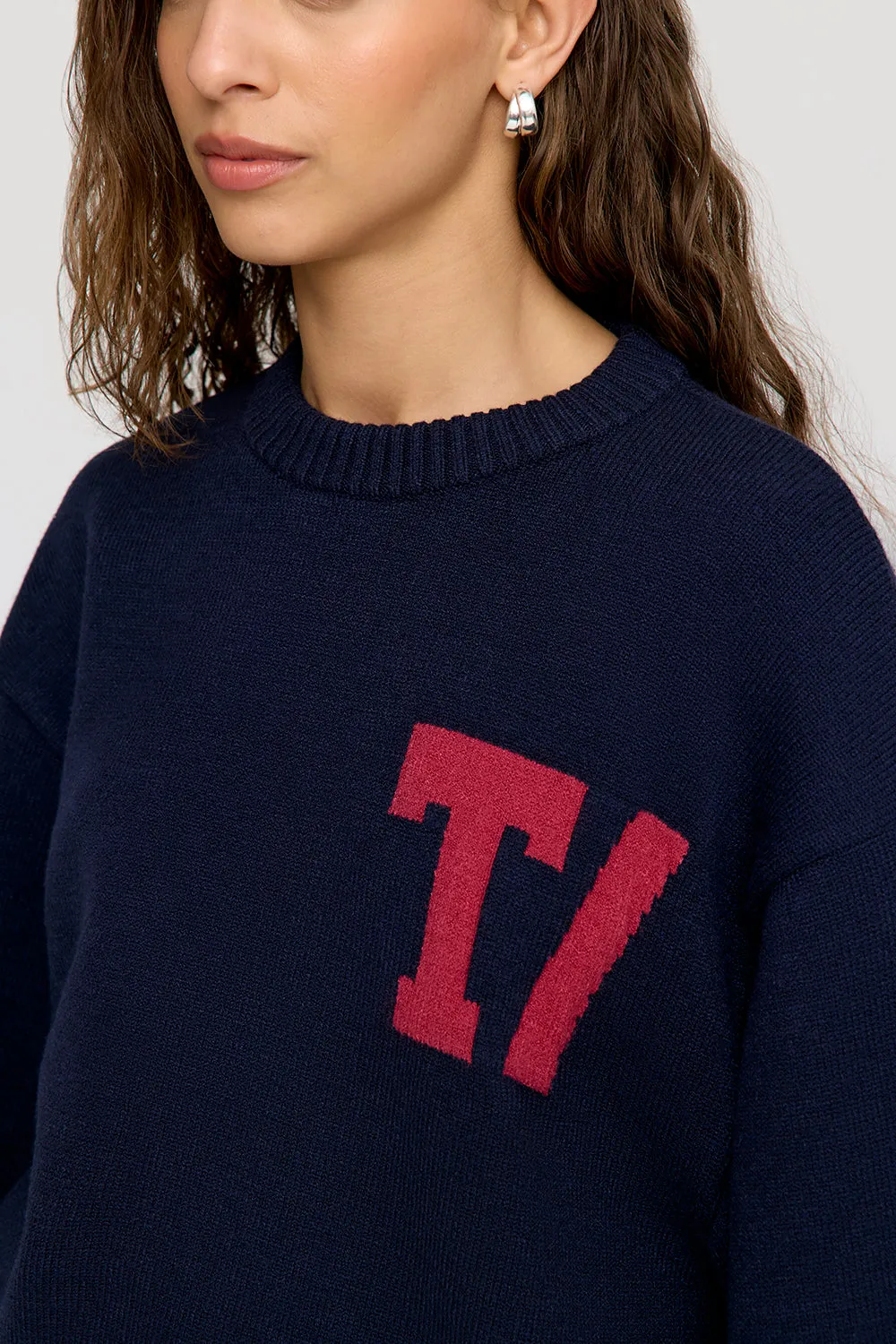 T LOGO KNIT SWEATER - NAVY AND RED sold by TALA product image thumbnail 2
