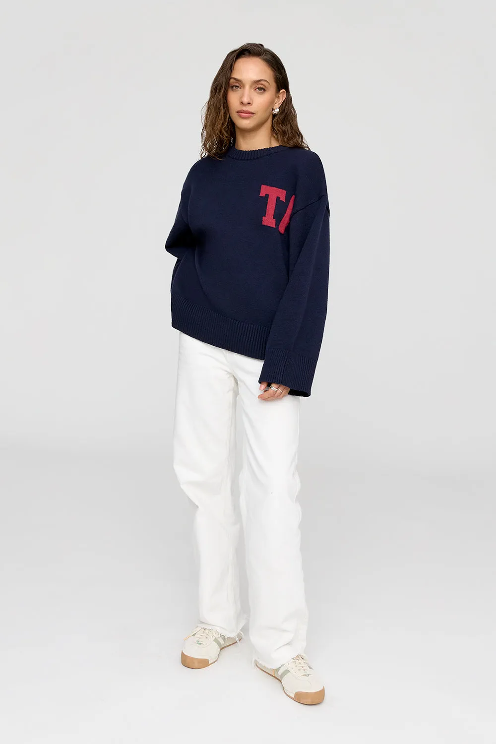 T LOGO KNIT SWEATER - NAVY AND RED sold by TALA product image thumbnail 5