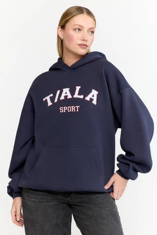 OVERSIZED CLUB HOODIE - NAVY AND RETRO RED sold by TALA