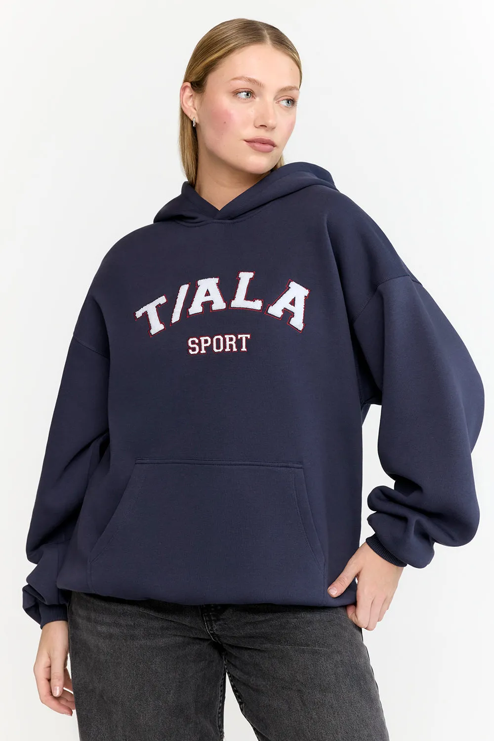 OVERSIZED CLUB HOODIE - NAVY AND RETRO RED sold by TALA