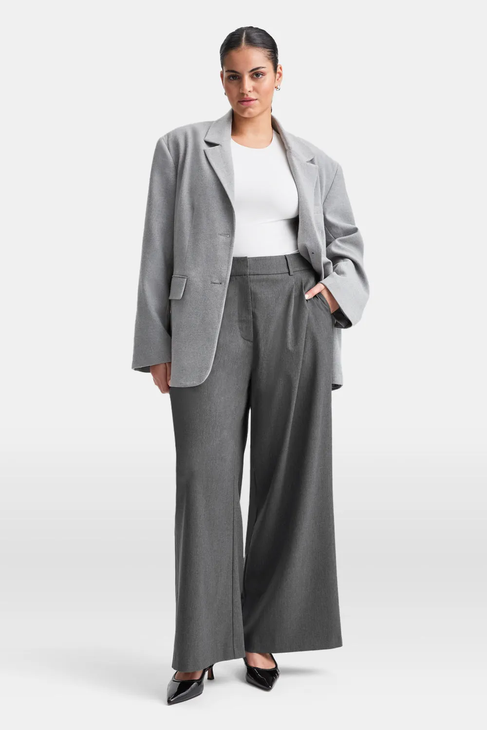 Everyday Tailoring Wide Leg Trousers - Charcoal Grey Marl sold by TALA
