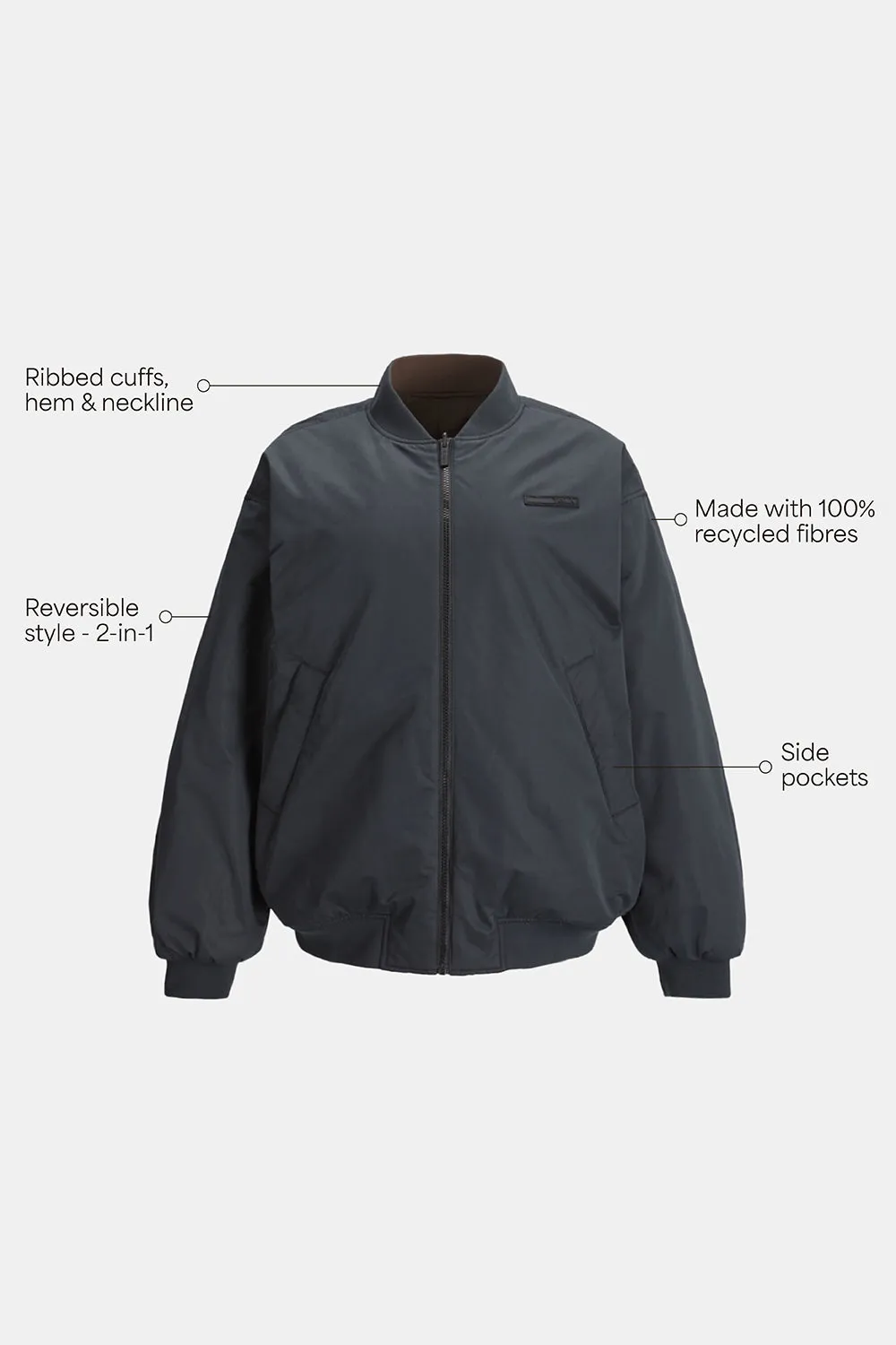 Reversible Oversized Bomber Jacket - Black And Espresso sold by TALA product image thumbnail 2