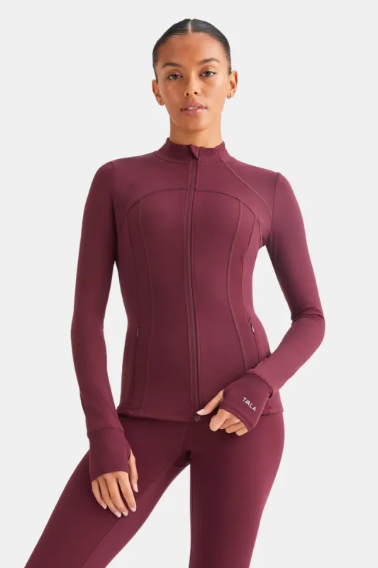 SKINLUXE ZIP THROUGH FULL LENGTH RUNNING TOP - BURGUNDY sold by TALA
