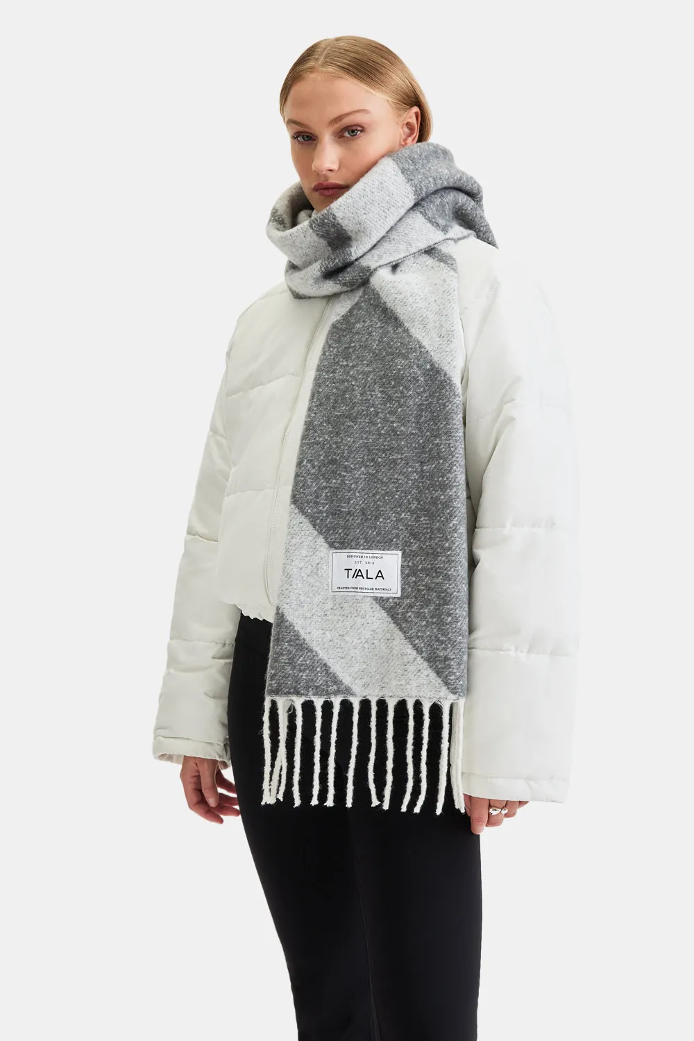 T LOGO BRUSHED SCARF - MID GREY AND LIGHT GREY sold by TALA product image thumbnail 4