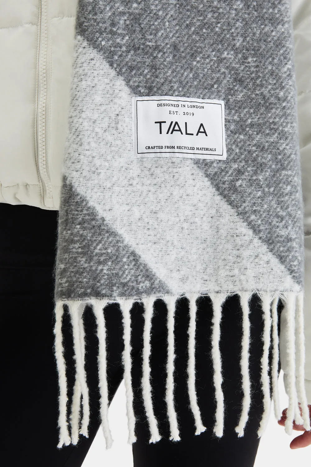 T LOGO BRUSHED SCARF - MID GREY AND LIGHT GREY sold by TALA product image thumbnail 3