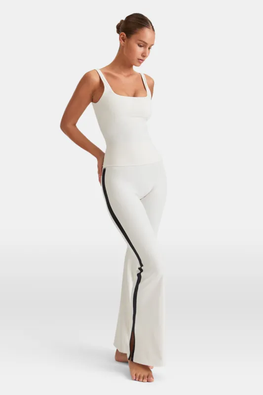 DayFlex Contrast Stripe Side Split Flared Yoga Pant No Front Seam - Ivory And Shadow Black made by TALA