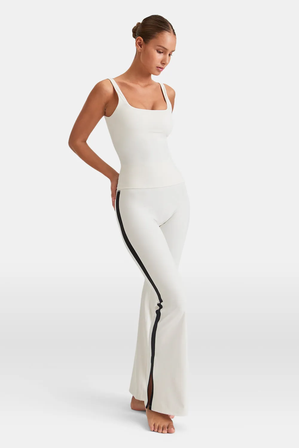 DayFlex Contrast Stripe Side Split Flared Yoga Pant No Front Seam - Ivory And Shadow Black sold by TALA
