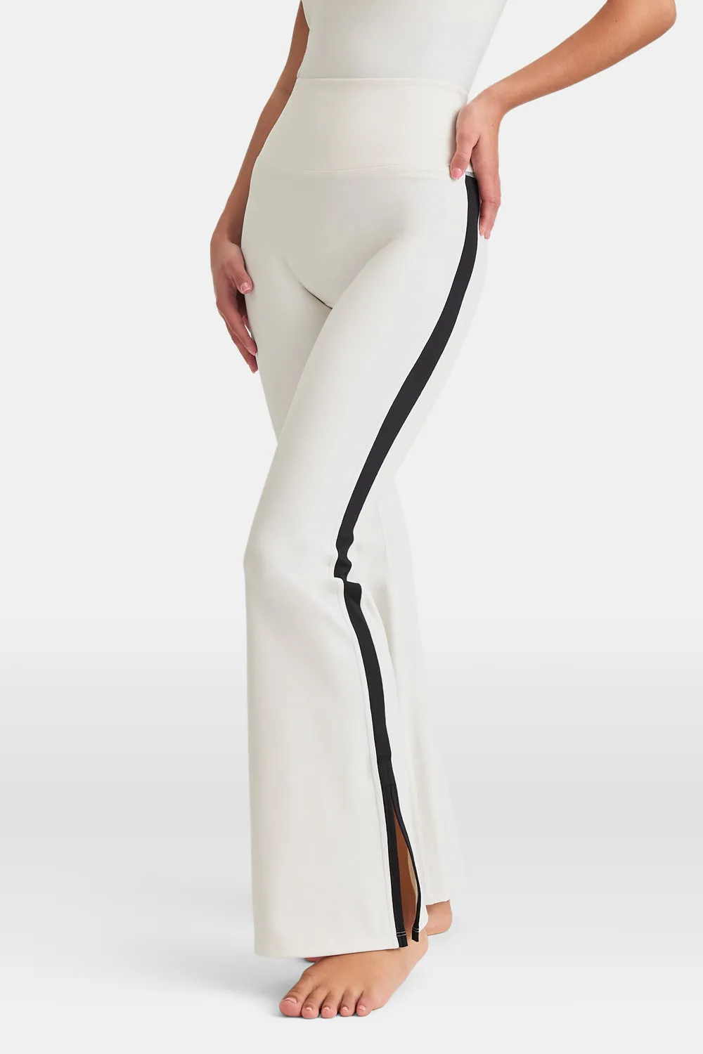 DayFlex Contrast Stripe Side Split Flared Yoga Pant No Front Seam - Ivory And Shadow Black sold by TALA product image thumbnail 5