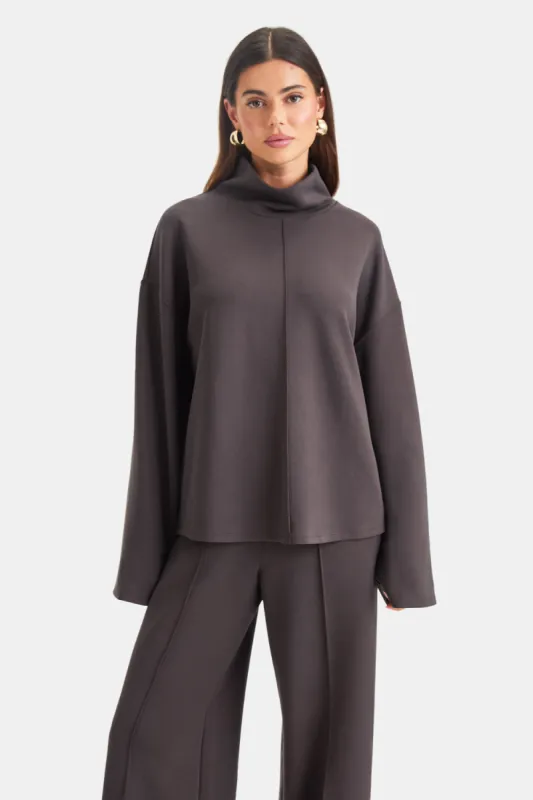 SoftSmart Funnel Neck Sweatshirt - Cocoa sold by TALA