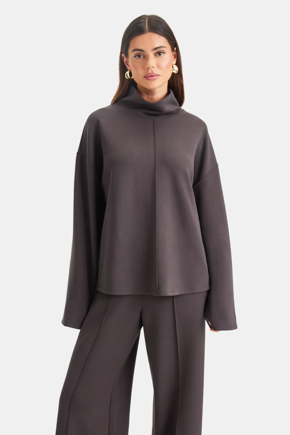 SoftSmart Funnel Neck Sweatshirt - Cocoa sold by TALA