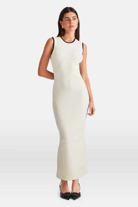 Sleeveless Contrast Ribbed Knit Maxi Dress - Buttermilk And Black sold by TALA