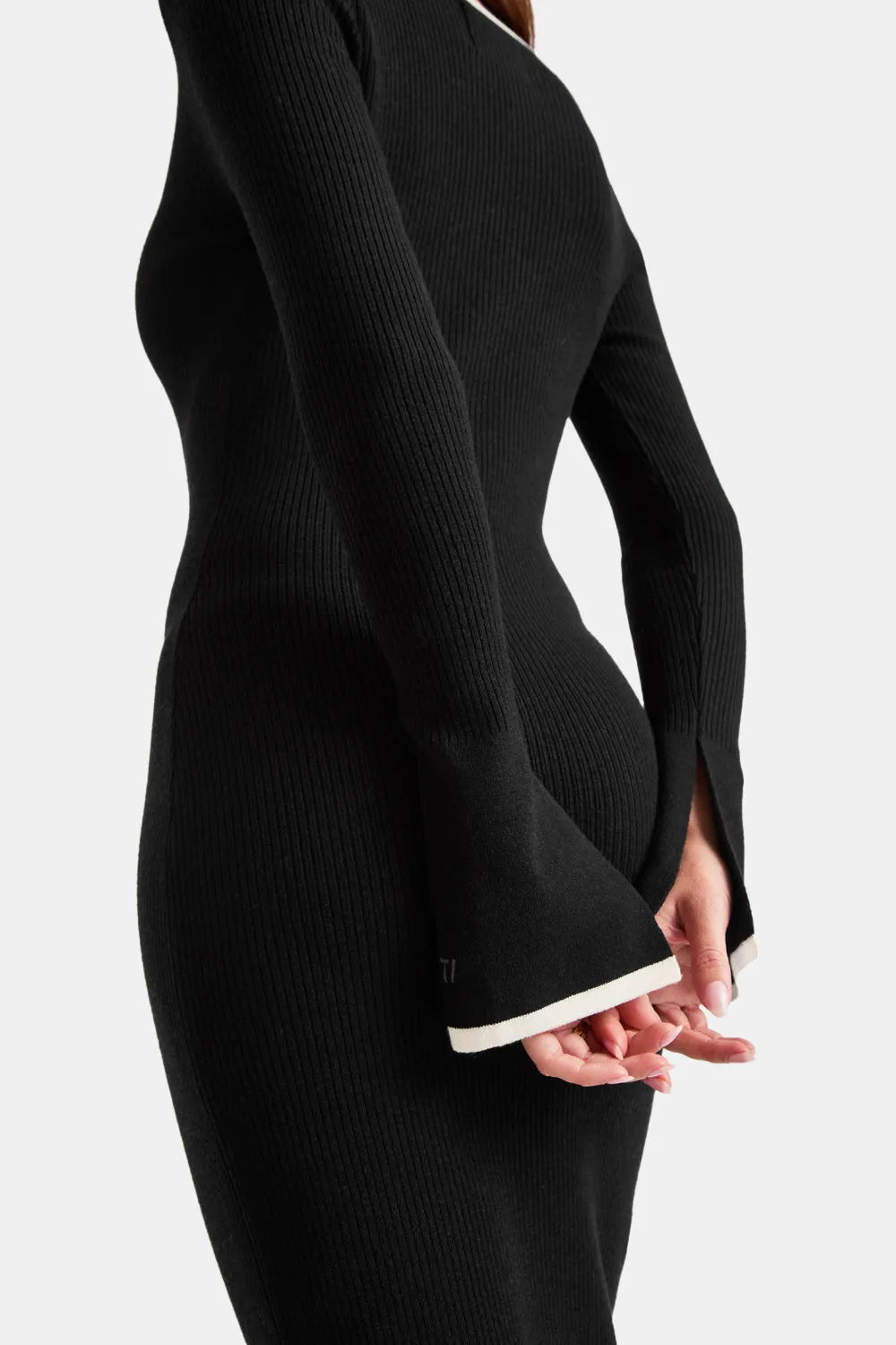 LONG SLEEVE CONTRAST RIBBED KNIT MAXI DRESS - BLACK AND BUTTERMILK sold by TALA product image thumbnail 3
