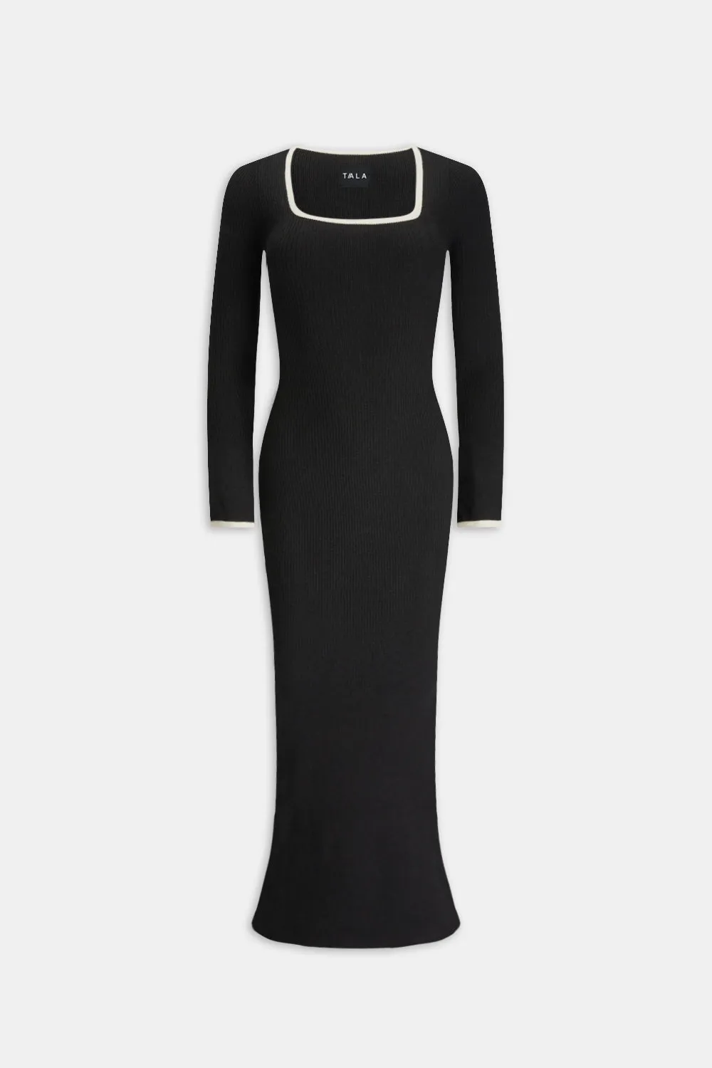 LONG SLEEVE CONTRAST RIBBED KNIT MAXI DRESS - BLACK AND BUTTERMILK sold by TALA product image thumbnail 2